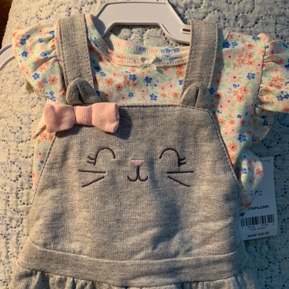 Girls NWT 9m carters 2 piece outfit overalls kitty - Picture 2 of 7